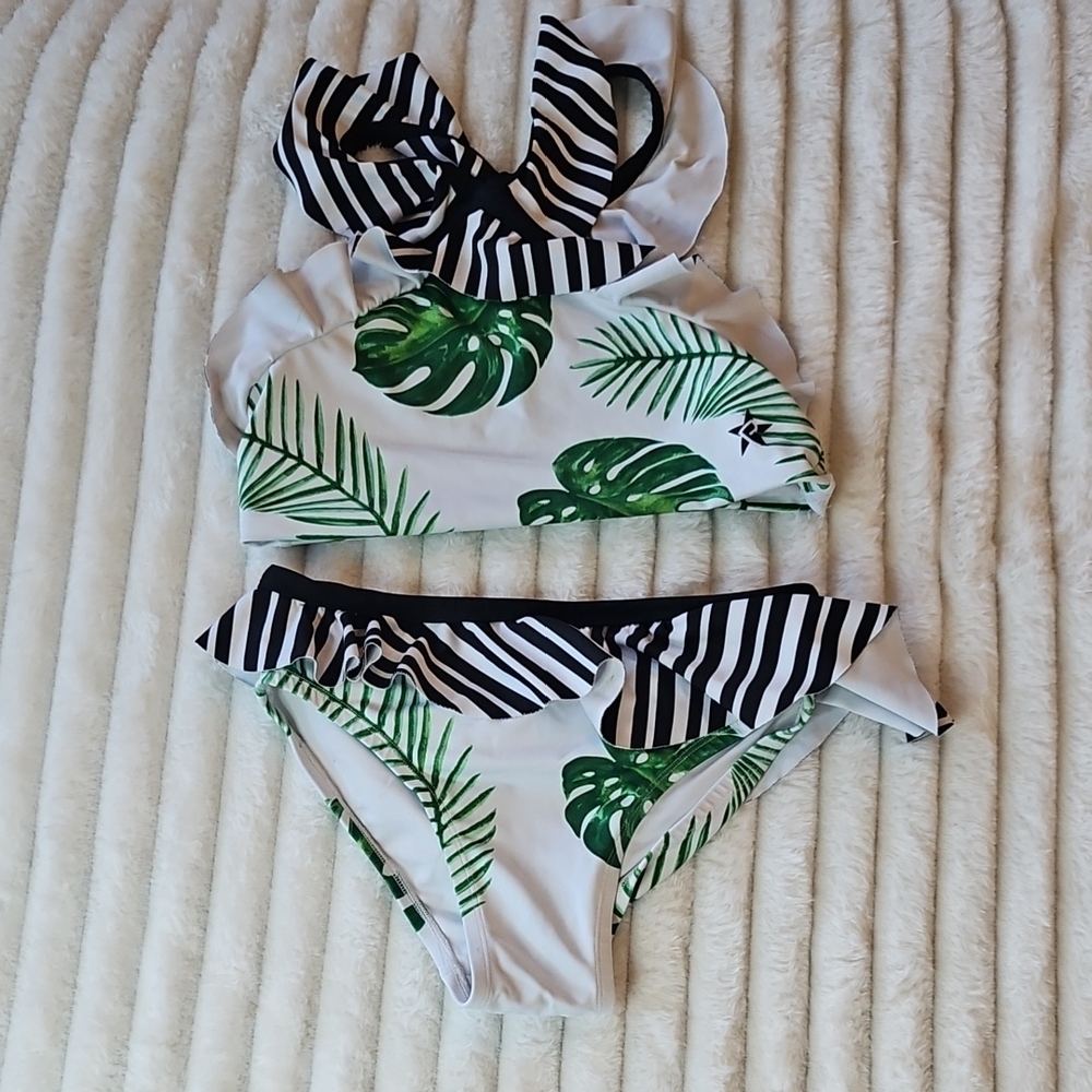 Rebel Athletic leaf Print Bikini with Stripes